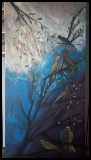 Morning Birds on a Blue Background