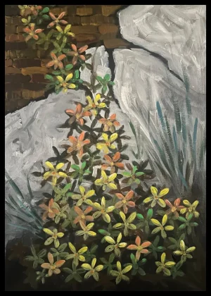 Yellow Flowers on a Brick Wall